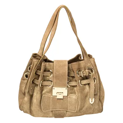 Jimmy Choo Gold Shimmer Suede Ramona Shoulder Bag