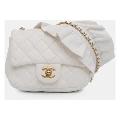 Chanel White Mini Square Lambskin Romance Single Flap Bag