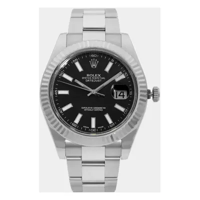 Rolex Black 18k White Gold Stainless Steel Datejust Automatic Men's Wristwatch mm