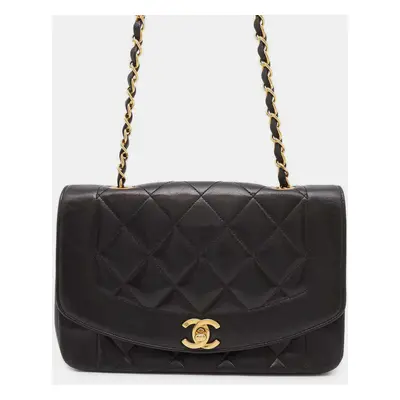 Chanel Black Lambskin Leather Diana Chain Shoulder Bag