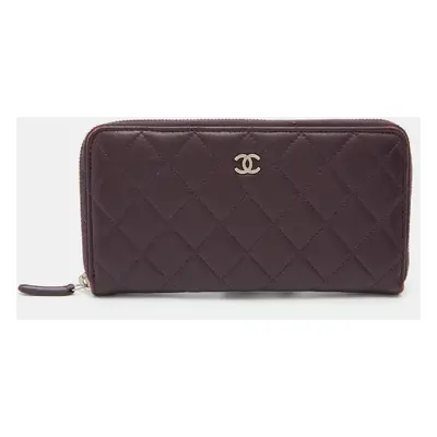 Chanel Purple Quilted Leather CC Zip Around Wallet