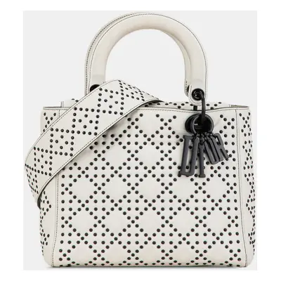 Dior White Medium Calfskin Studded Lady Dior