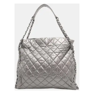 Chanel Silver Leather Around Chain Bag