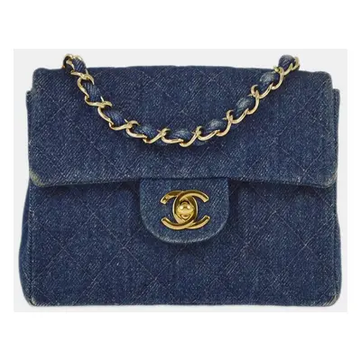 Chanel Blue Denim Mini Classic Square Flap Bag