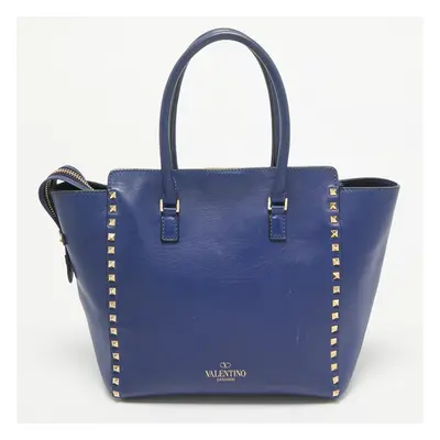 Valentino Blue Leather Rockstud Trapeze Tote