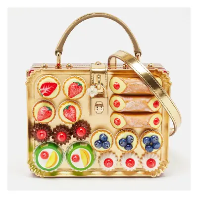 Dolce & Gabbana Red/Gold Acrylic and Patent Leather Dessert Embellished Dolce Box Bag