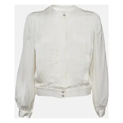 Sandro Off-White Satin Pleated Blouse