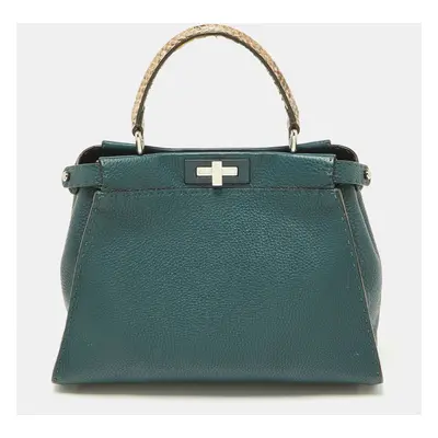 Fendi Green Selleria Leather and Python Peekaboo Top Handle Bag