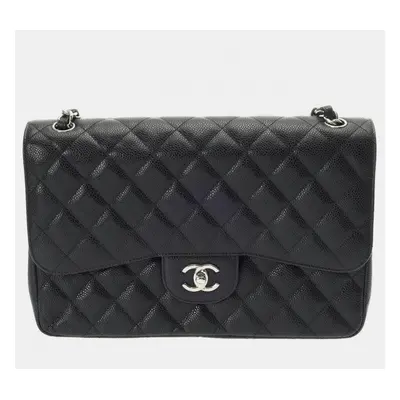 Chanel Black Caviar Skin Matelasse W-Flap Chain Shoulder Bag