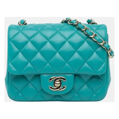 Chanel Blue Mini Square Classic Lambskin Single Flap