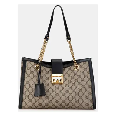 Gucci Beige/Black Medium GG Supreme Padlock Tote