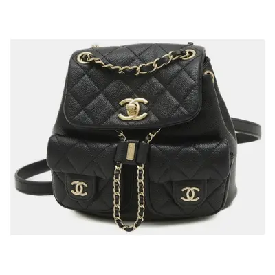 Chanel Black Caviar Skin Matelasse Chain Backpack