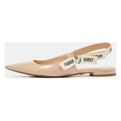 Dior Beige Patent Leather J'Adior Slingback Flats Size 37.5