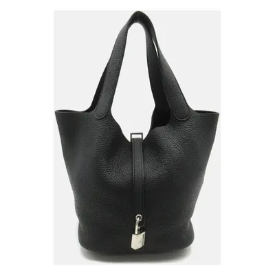 Hermes Black Leather Picotin Lock MM Handbag