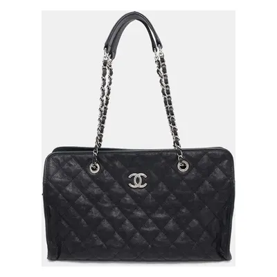 Chanel French Riviera Chain shoulder Bag Black Caviar Leather