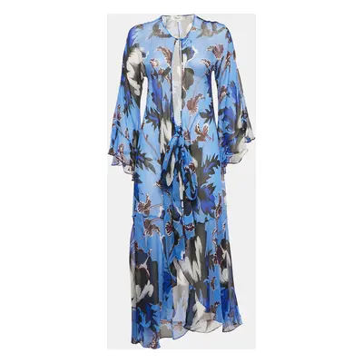 Diane Von Furstenberg Blue Abstract Print Silk Ruffled Cover-Up