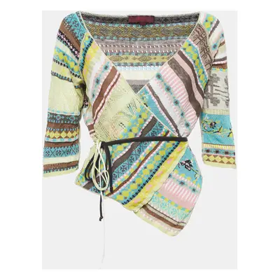 Kenzo Multicolor Patterned Lurex Knit Wrap Top