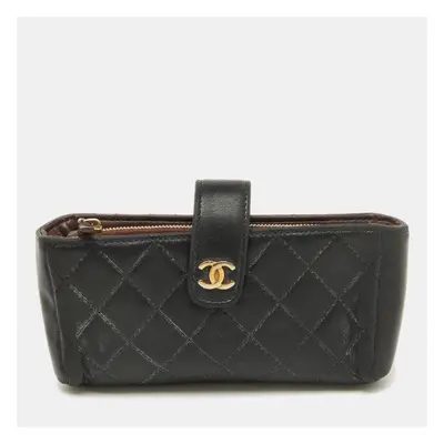 Chanel Black Quilted Leather CC Phone Holder Clutch