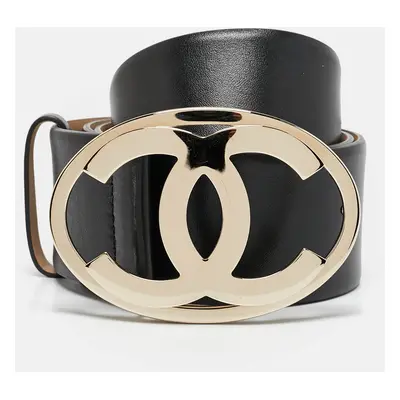 Chanel Black Leather Interlocking CC Buckle Belt