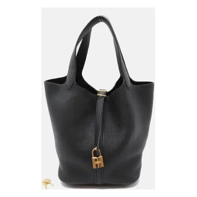 Hermes Black Leather Picotin Lock MM Handbag