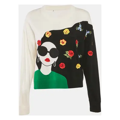 Alice + Olivia Multicolor Embroidered Intarsia Wool Gleeson Jumper