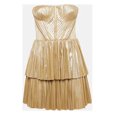 Bronx & Banco Beige Metallic Jersey and Tulle Florence Strapless Mini Dress