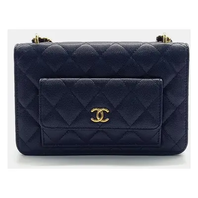 Chanel Navy Blue Leather Walle on Chain Bag