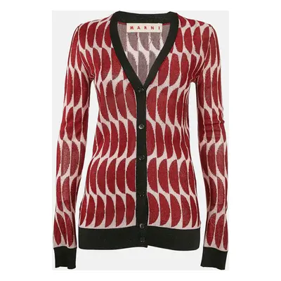 Marni Red Patterned Lurex Knit Button Front Cardigan