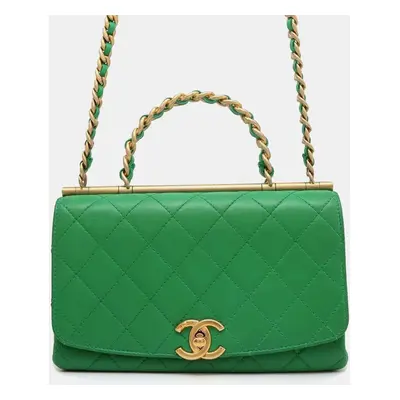 Chanel Green Lambskin Leather Chain Shoulder Bag