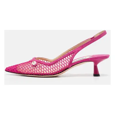 Jimmy Choo Fuchsia Suede and Fishnet Amita Slingback Pumps Size