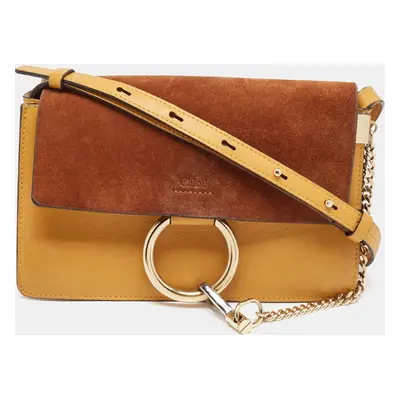 Chloe Mustard/Brown Leather and Suede Small Faye Shoulder Bag