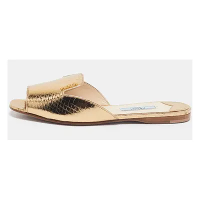 Prada Gold Embossed Python Flat Slides Size