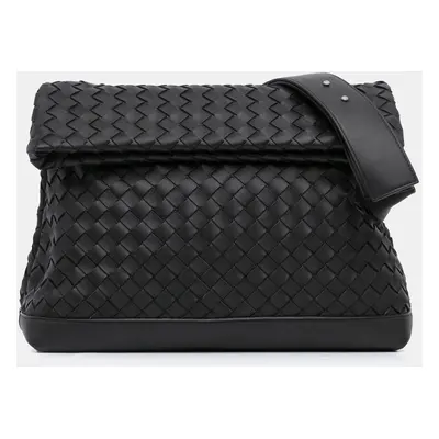 Bottega Veneta Black Nappa Intrecciato Fold Over Flap Crossbody