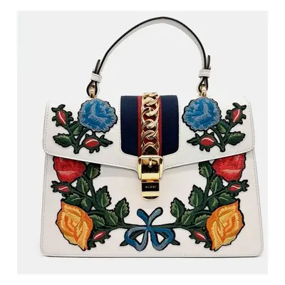 Gucci Multicolor White Leather Sylvie Top Handle Bag