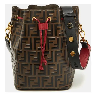 Fendi Brown/Red Zucca Leather Mon Tresor Bucket Bag