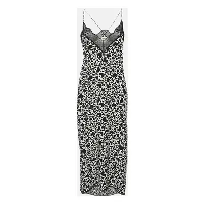 Zadig & Voltaire Black/White Hearts Risty Print Silk and Lace Trim Midi Slip Dress