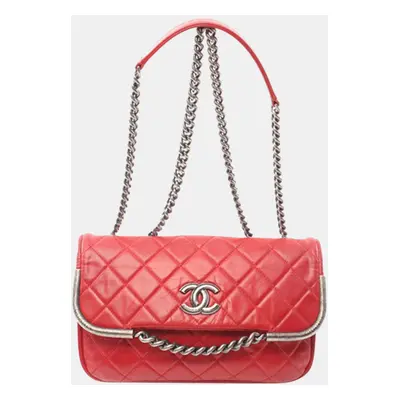 Chanel Red Aged Calfskin CC Chain Frame Flap