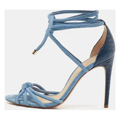 Alexandre Birman Blue Python and Suede Ankle Wrap Sandals Size 37.5