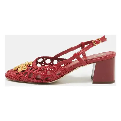 Tory Burch Red Intrecciato Leather Slingback Pumps Size 38.5