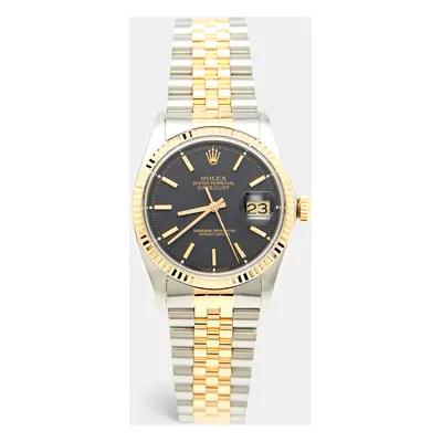 Rolex Black 18K Yellow Gold Stainless Steel Datejust 1601/3 Men's Wristwatch mm