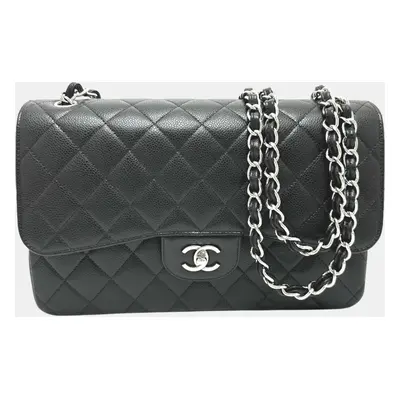 Chanel Black Caviar Leather Double Flap Shoulder Bag