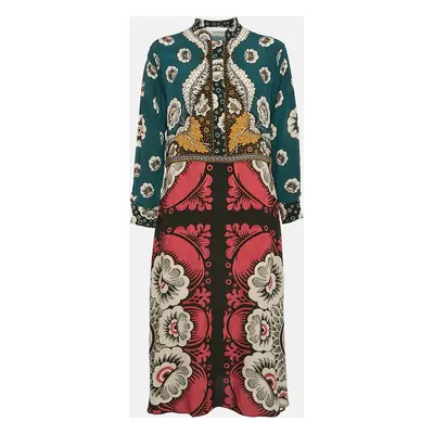 Valentino Multicolor Printed Silk Full Sleeve Midi Dress