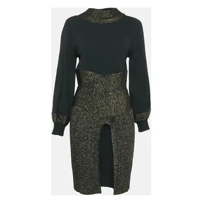 Chanel Black Wool Blend and Lurex Knit High Neck Midi Dress