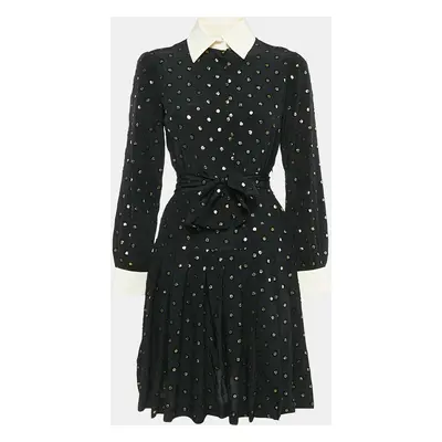 Moschino Black Polka Dot Print Silk Pleated Short Dress