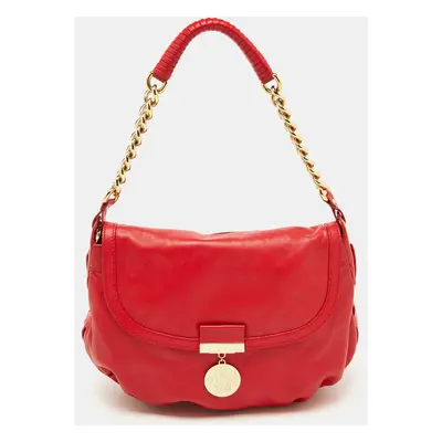 Versace Red Leather Medusa Lock Flap Shoulder Bag