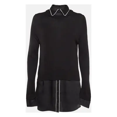 Sandro Black Knit and Satin Detachable Collar Top