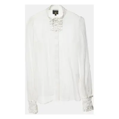 Just Cavalli White Silk Organza Ruffled Sheer Blouse