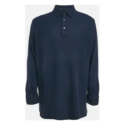 Loro Piana Navy Blue Cotton Full Sleeve Polo T-Shirt 4XL