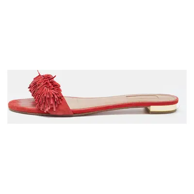 Aquazzura Red Suede Wild Thing Flat Slides Size 38.5