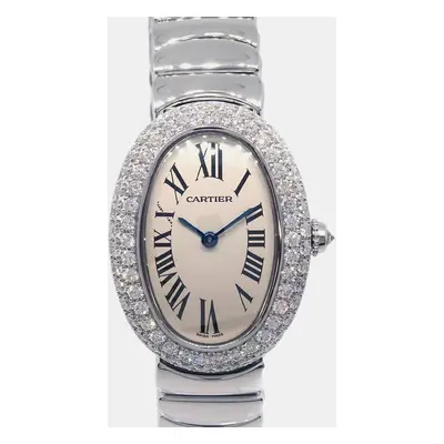 Cartier White 18k White Gold Diamond Baignoire Quartz Women's Wristwatch mm